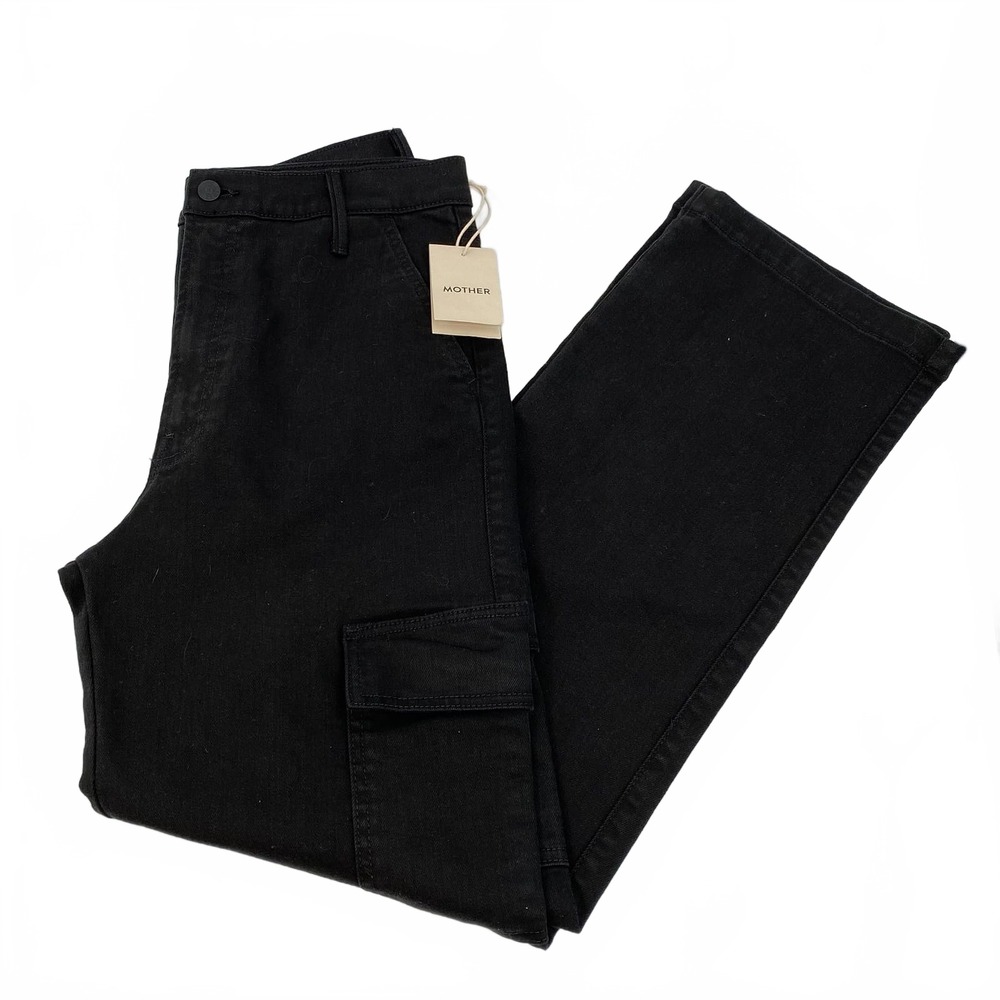 MOTHER Black Straight Up Rambler Cargo Jeans | Women’s Plus Size 14